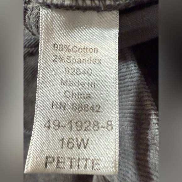 Woman Within Pants Gray Corduroy Straight Leg Petite Sz:16W Momcore Normcore - Picture 3 of 6